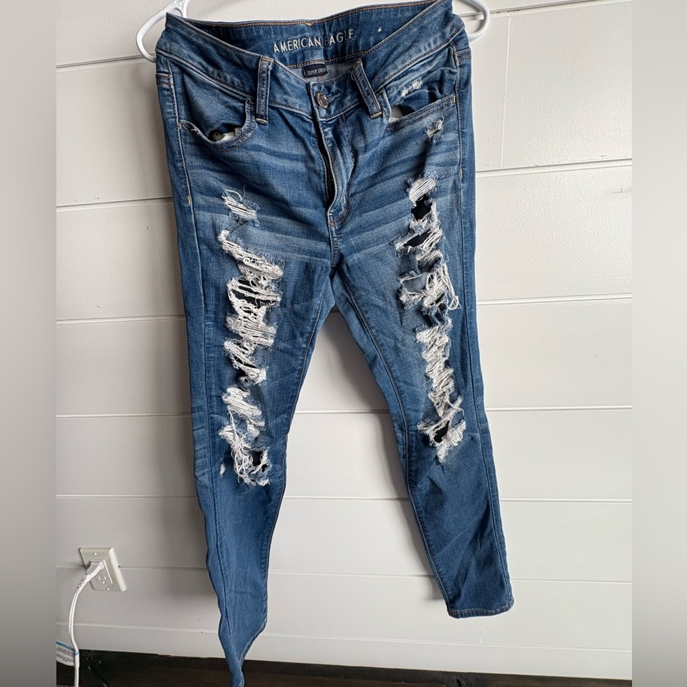 American Eagle Outfitters Ripped Dark Blue Skinny Jeans